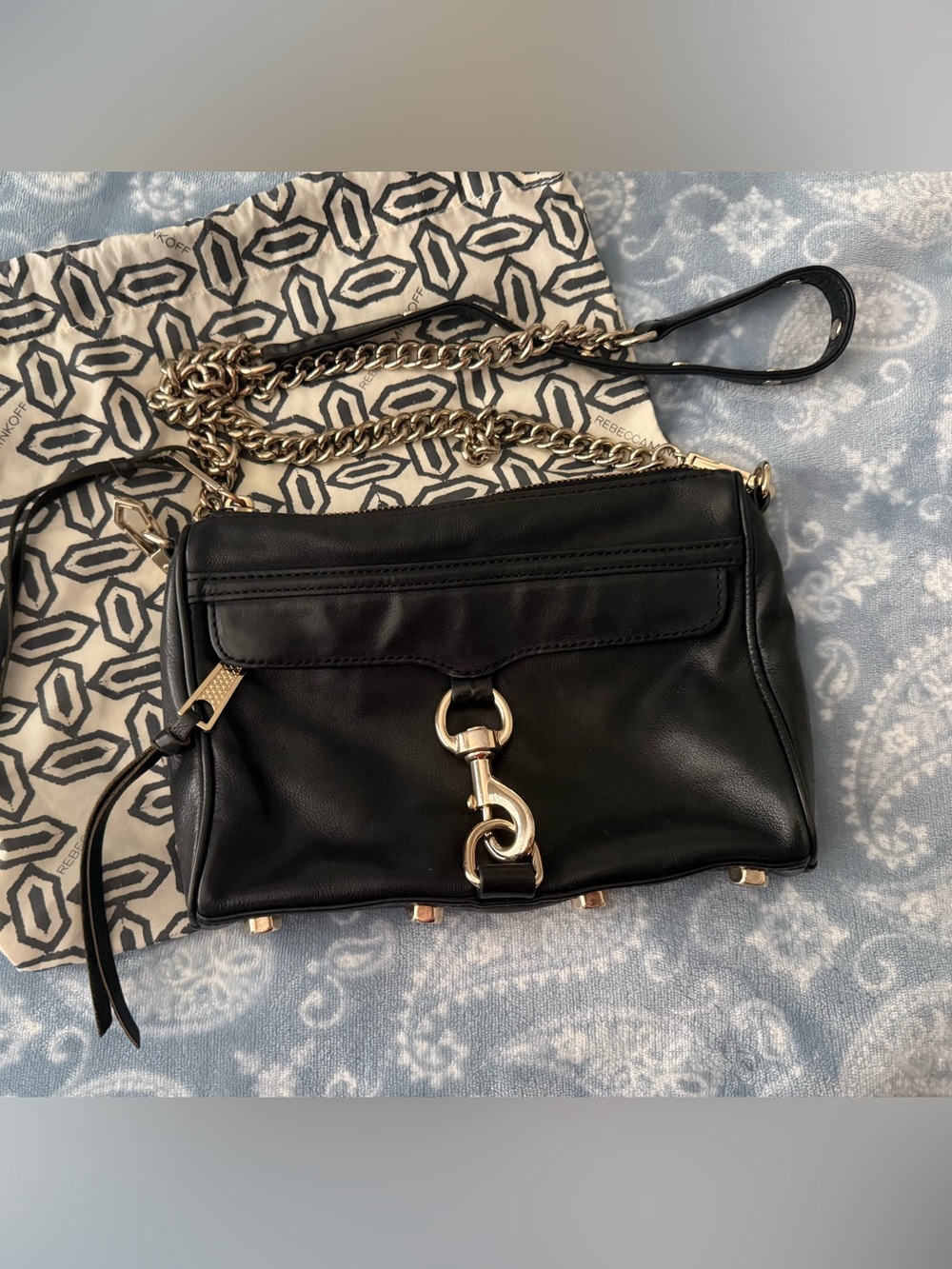 Rebecca Minkoff Black Leather Crossbody with Gold Chain